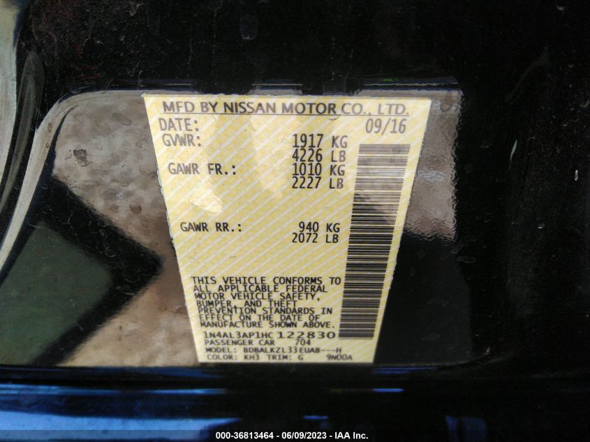 2017 NISSAN ALTIMA 2.5/S/SV/SL/SR - 1N4AL3AP1HC122830