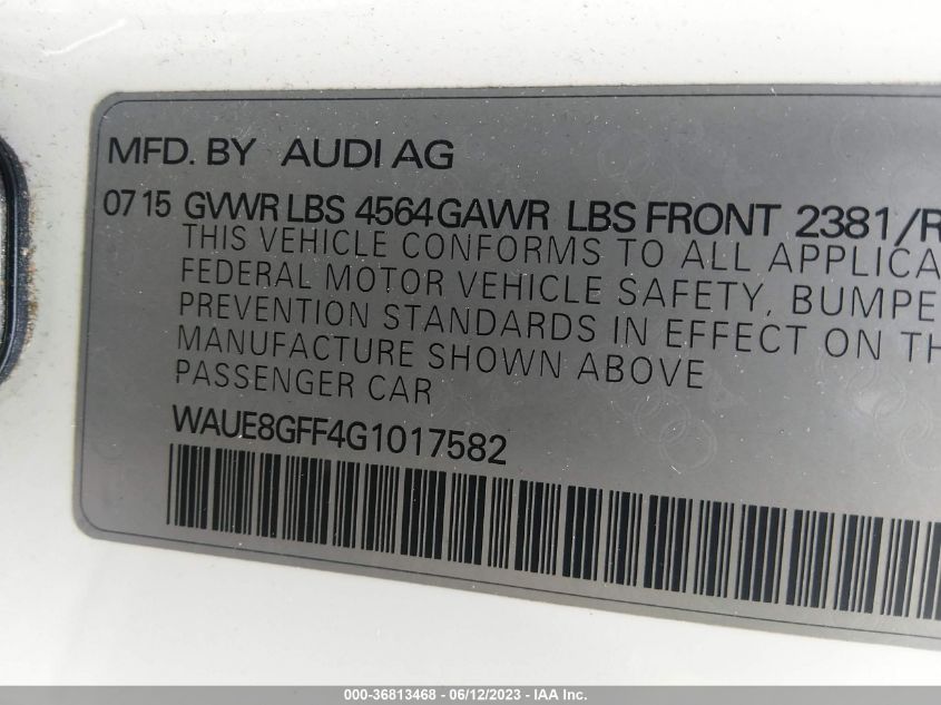 2016 AUDI A3 2.0T PREMIUM PLUS - WAUE8GFF4G1017582