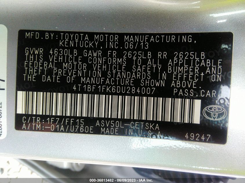 2013 TOYOTA CAMRY SE - 4T1BF1FK6DU284007