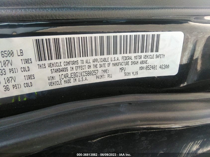 2019 JEEP GRAND CHEROKEE LIMITED X - 1C4RJEBG1KC580257