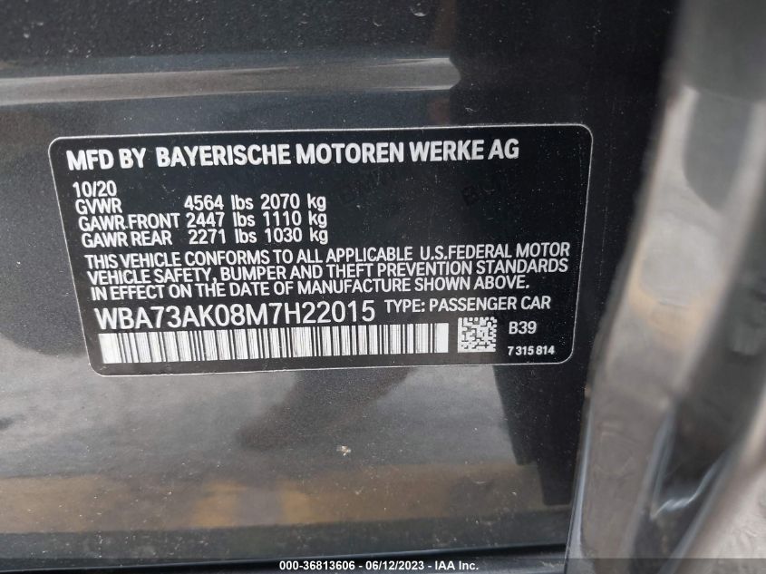 2021 BMW 2 SERIES 228I XDRIVE - WBA73AK08M7H22015