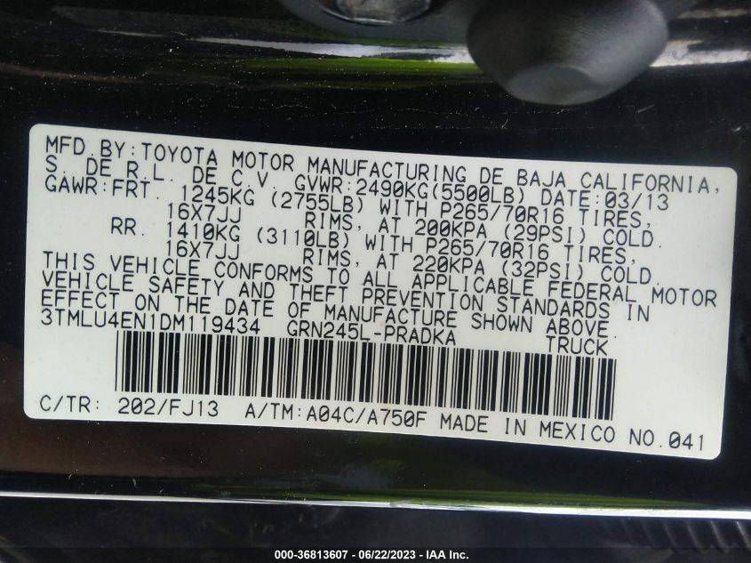 2013 TOYOTA TACOMA DOUBLE CAB - 3TMLU4EN1DM119434