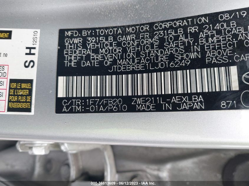 2020 TOYOTA COROLLA HYBRID LE - JTDEBRBE1LJ016249