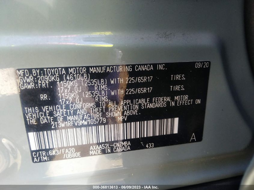 2021 TOYOTA RAV4 XLE - 2T3W1RFV9MW105779