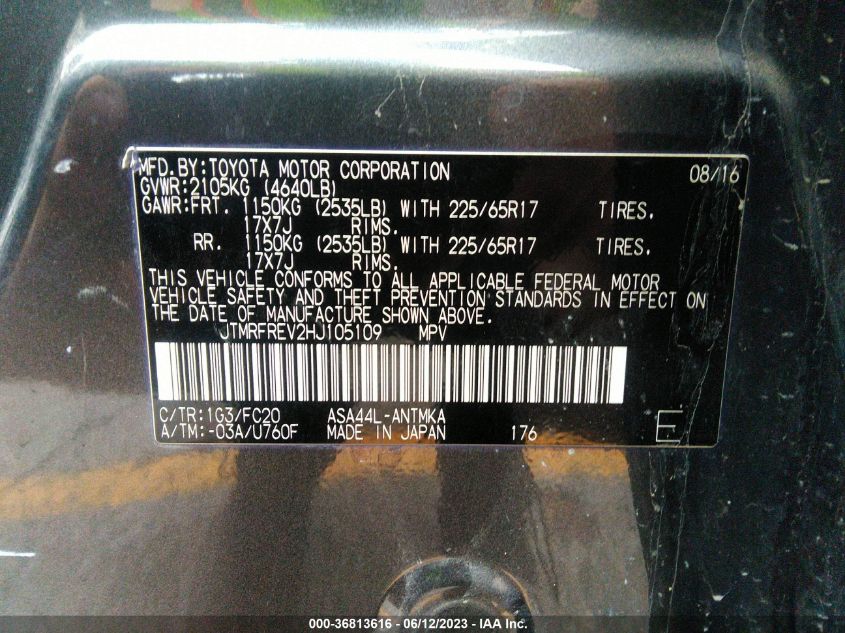 2017 TOYOTA RAV4 XLE - JTMRFREV2HJ105109