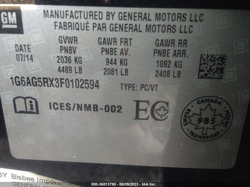 2015 CADILLAC ATS SEDAN STANDARD AWD - 1G6AG5RX3F0102594
