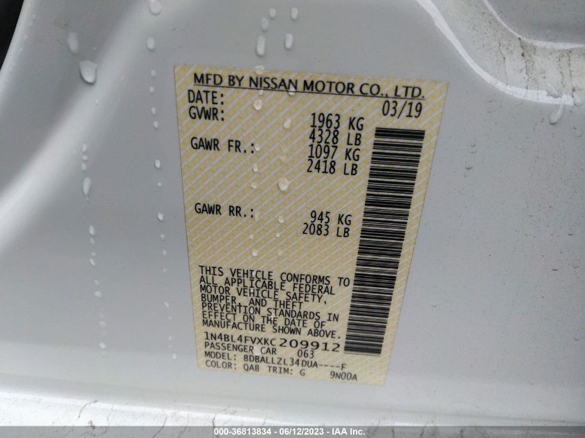 2019 NISSAN ALTIMA 2.5 PLATINUM - 1N4BL4FVXKC209912