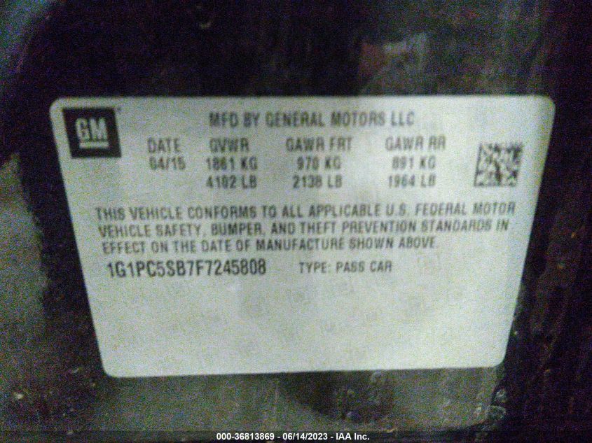 2015 CHEVROLET CRUZE LT - 1G1PC5SB7F7245808