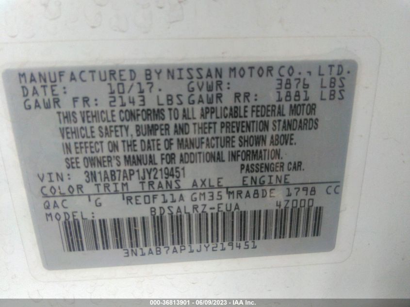 2018 NISSAN SENTRA S/SV/SR/SL - 3N1AB7AP1JY219451
