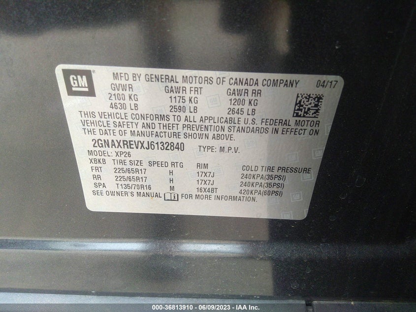 VIN 2GNAXREVXJ6132840 2018 CHEVROLET EQUINOX LS
