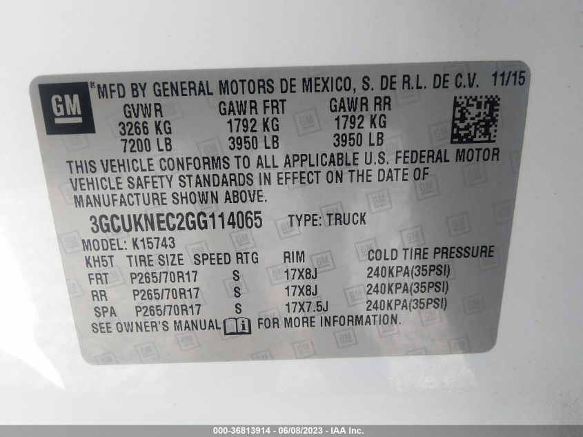 2016 CHEVROLET SILVERADO 1500 WORK TRUCK - 3GCUKNEC2GG114065