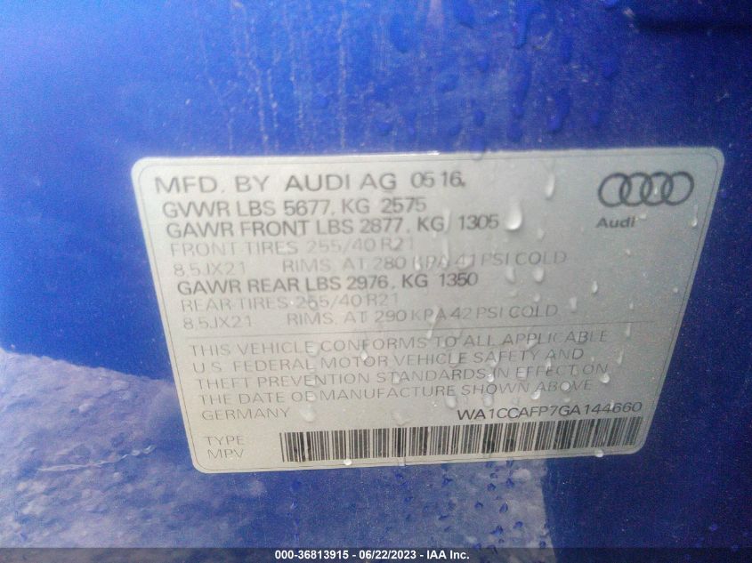 2016 AUDI SQ5 PREMIUM PLUS WA1CCAFP7GA144660