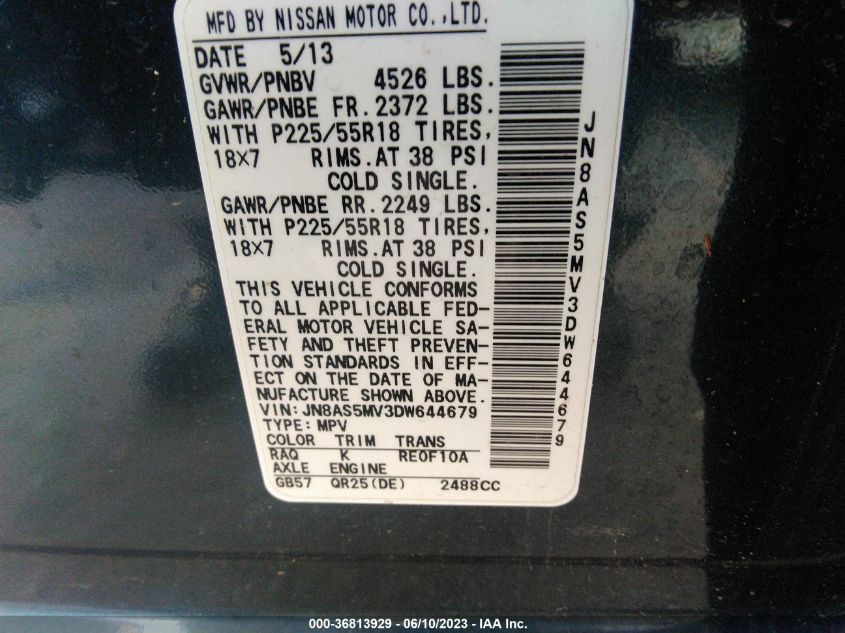 2013 NISSAN ROGUE SL - JN8AS5MV3DW644679