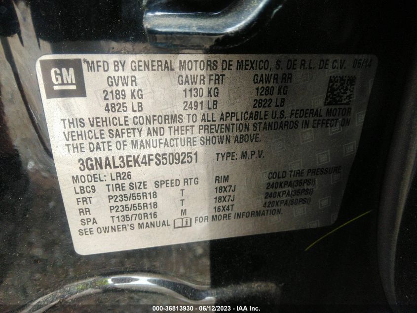 2015 CHEVROLET CAPTIVA SPORT FLEET LT - 3GNAL3EK4FS509251