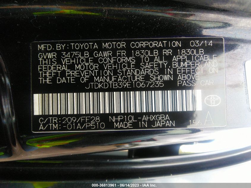 2014 TOYOTA PRIUS C - JTDKDTB39E1067235