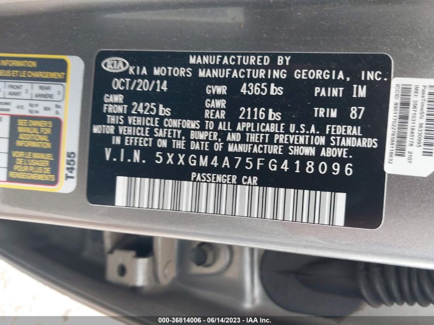 2015 KIA OPTIMA LX - 5XXGM4A75FG418096