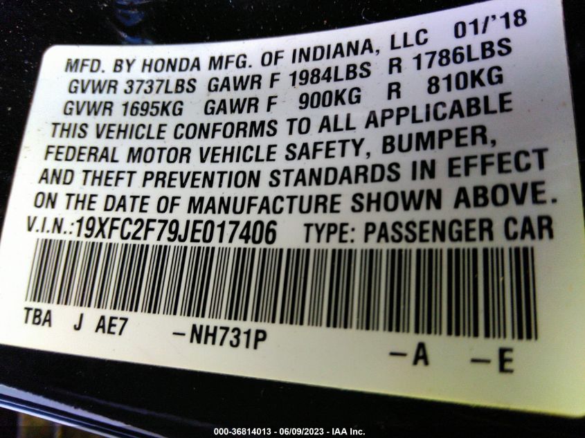 2018 HONDA CIVIC SEDAN EX - 19XFC2F79JE017406