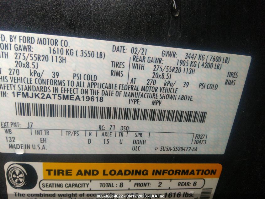 2021 FORD EXPEDITION MAX LIMITED - 1FMJK2AT5MEA19618