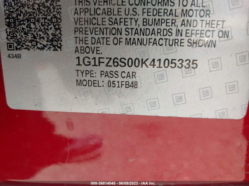 2019 CHEVROLET BOLT EV PREMIER - 1G1FZ6S00K4105335