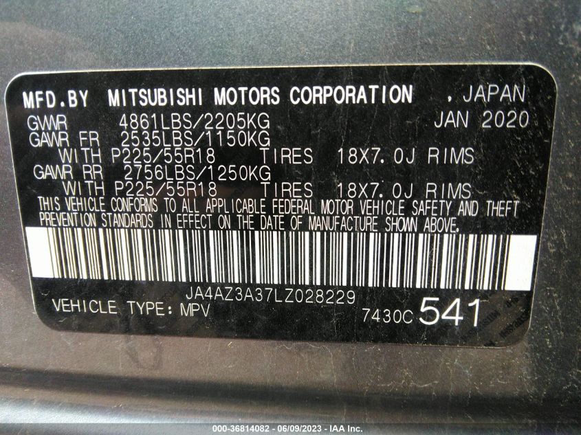 2020 MITSUBISHI OUTLANDER ES/SE/SEL/LE/SP - JA4AZ3A37LZ028229