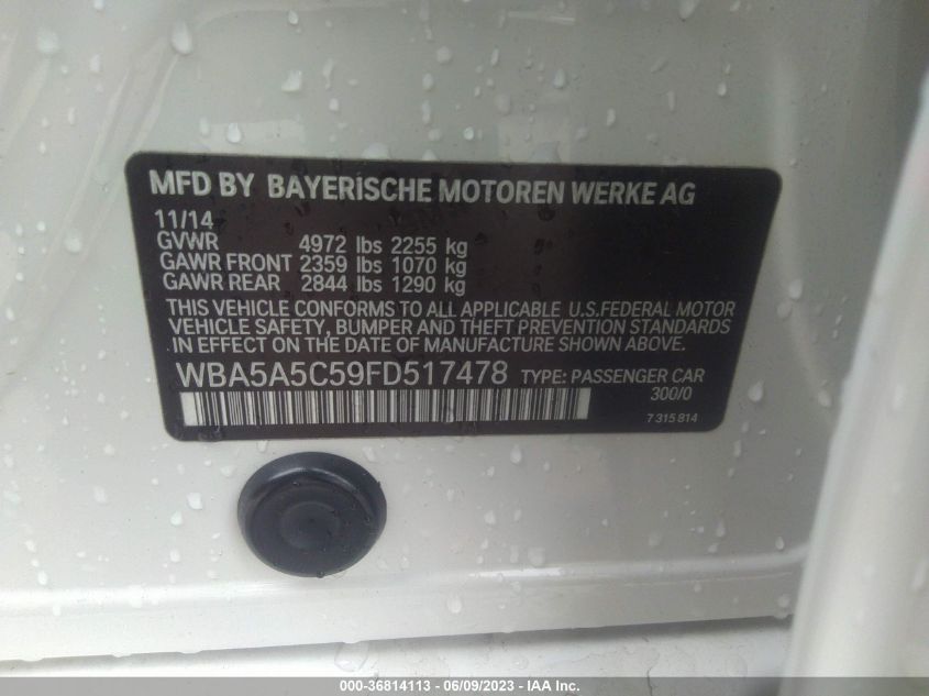 2015 BMW 5 SERIES 528I - WBA5A5C59FD517478