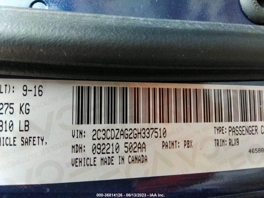 2016 DODGE CHALLENGER SXT PLUS - 2C3CDZAG2GH337510