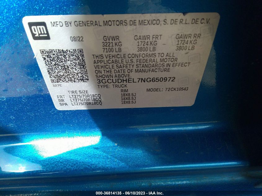 2022 CHEVROLET SILVERADO 1500 ZR2 - 3GCUDHEL7NG650972