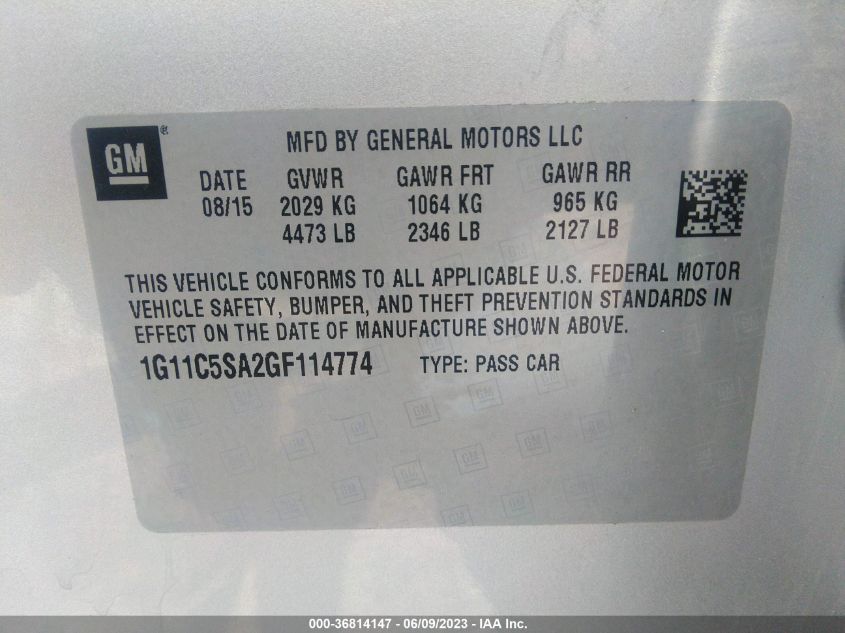 2016 CHEVROLET MALIBU LIMITED LT - 1G11C5SA2GF114774
