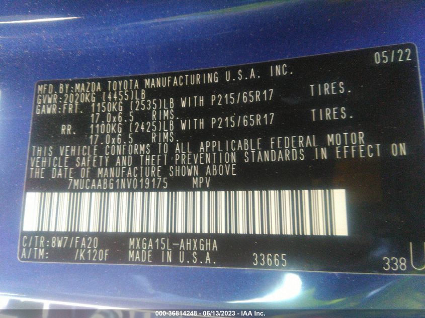 2022 TOYOTA COROLLA CROSS LE - 7MUCAABG1NV019175