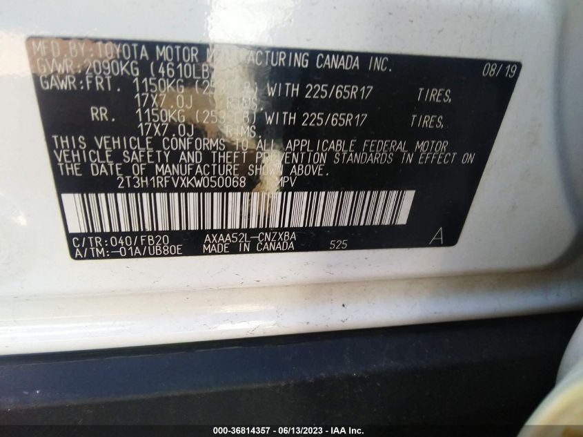 2019 TOYOTA RAV4 LE - 2T3H1RFVXKW050068