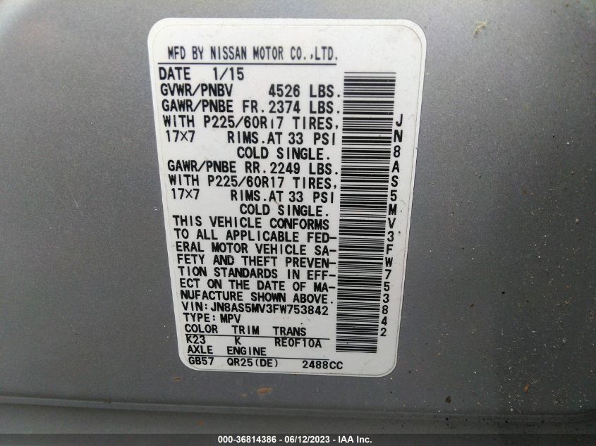 2015 NISSAN ROGUE SELECT S - JN8AS5MV3FW753842
