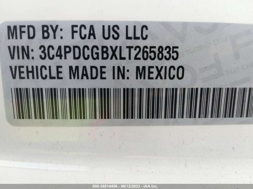 VIN 3C4PDCGBXLT265835 2020 DODGE JOURNEY CROSSROAD