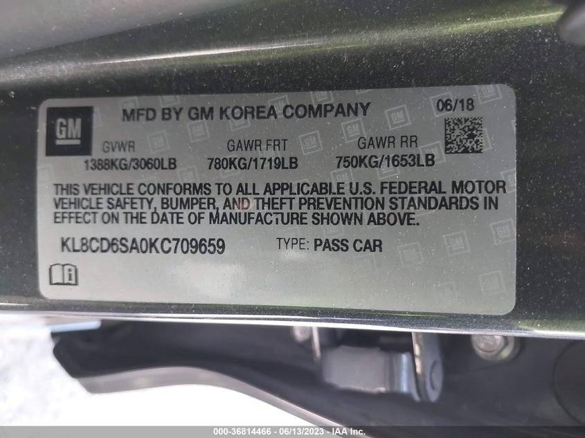 VIN KL8CD6SA0KC709659 2019 CHEVROLET SPARK 1LT