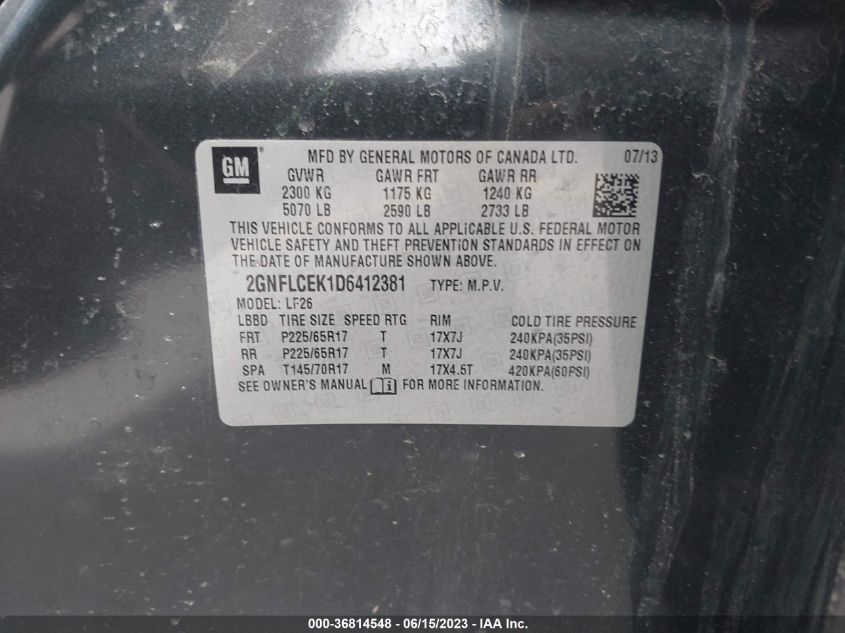 2013 CHEVROLET EQUINOX LS - 2GNFLCEK1D6412381