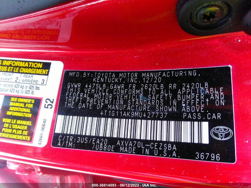 2021 TOYOTA CAMRY SE - 4T1G11AK9MU427737