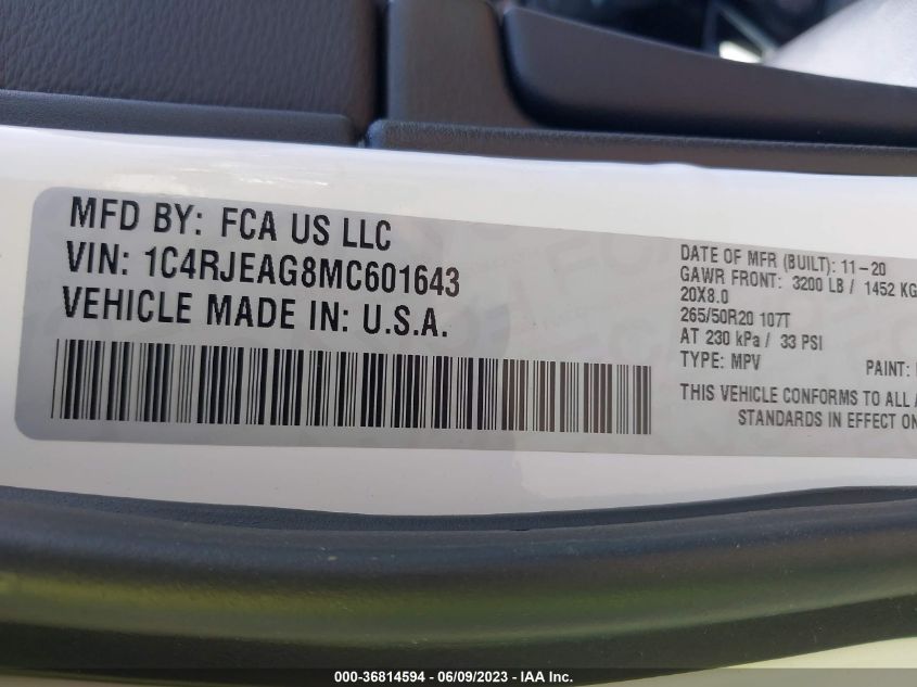 2021 JEEP GRAND CHEROKEE LAREDO X - 1C4RJEAG8MC601643