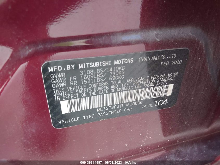 2020 MITSUBISHI MIRAGE G4 ES - ML32F3FJ1LHF10636