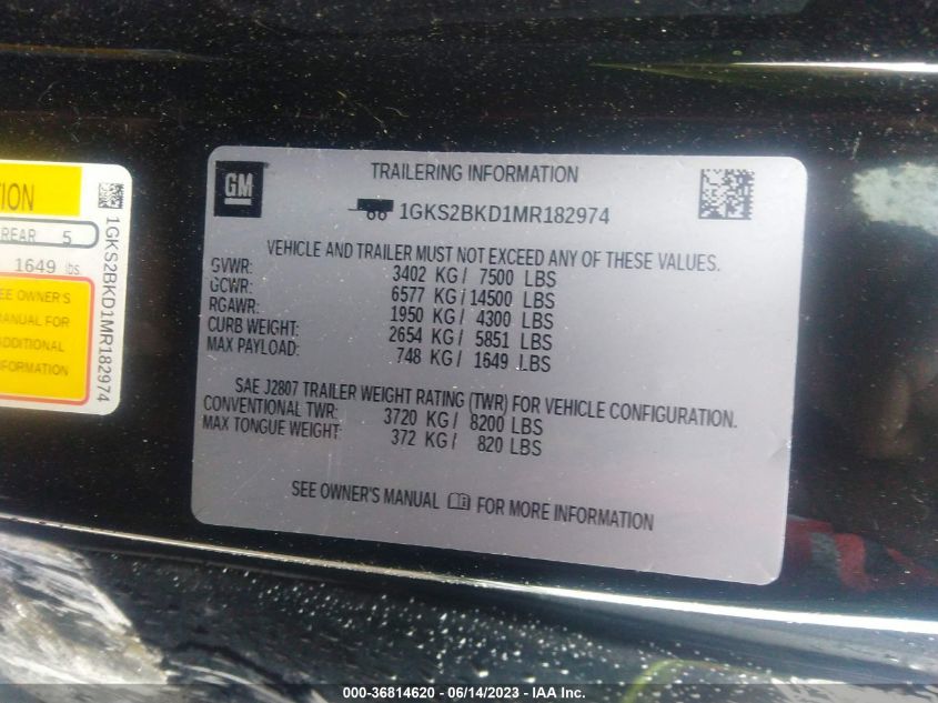 2021 GMC YUKON SLT - 1GKS2BKD1MR182974