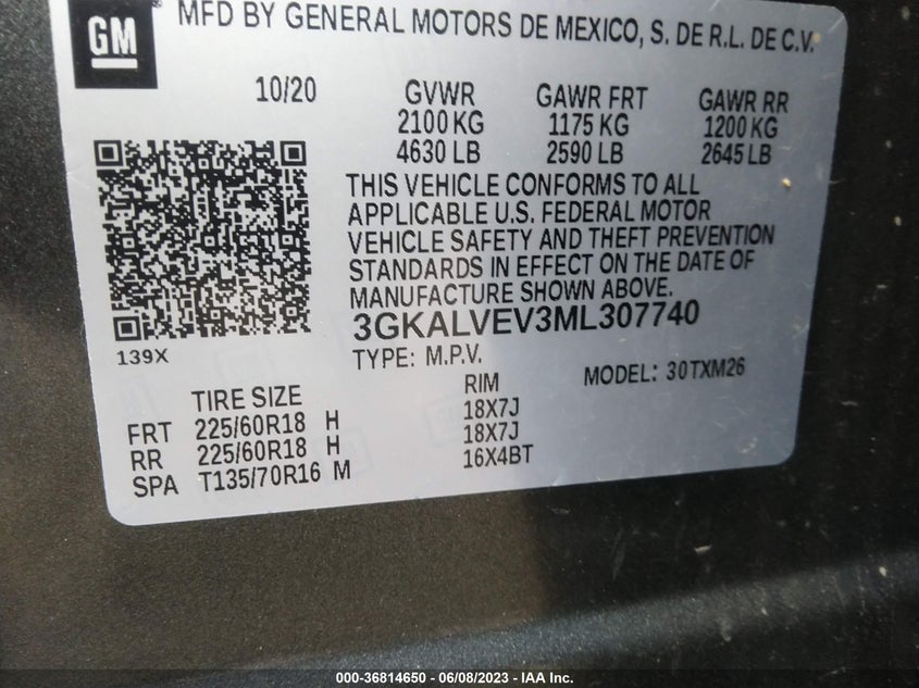 VIN 3GKALVEV3ML307740 2021 GMC TERRAIN SLT