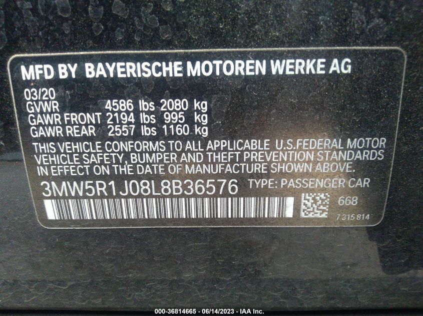 2020 BMW 3 SERIES 330I - 3MW5R1J08L8B36576