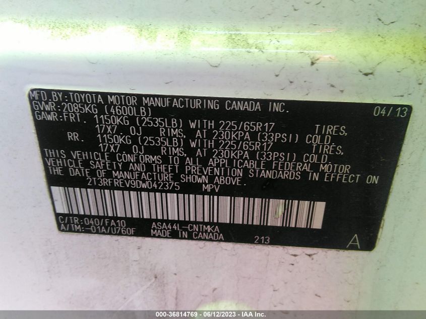2013 TOYOTA RAV4 XLE - 2T3RFREV9DW042375