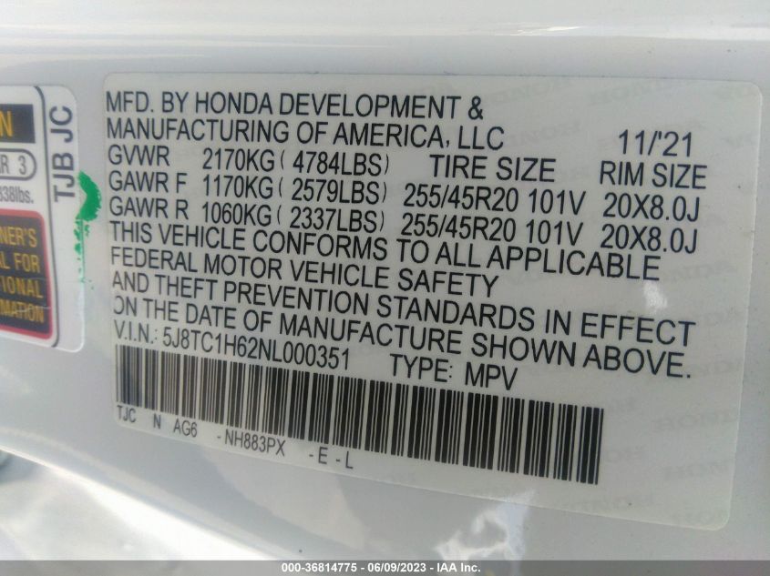 2022 ACURA RDX W/A-SPEC PACKAGE - 5J8TC1H62NL000351