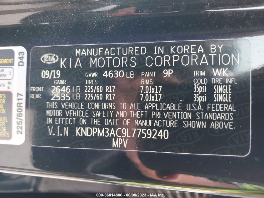 2020 KIA SPORTAGE LX - KNDPM3AC9L7759240