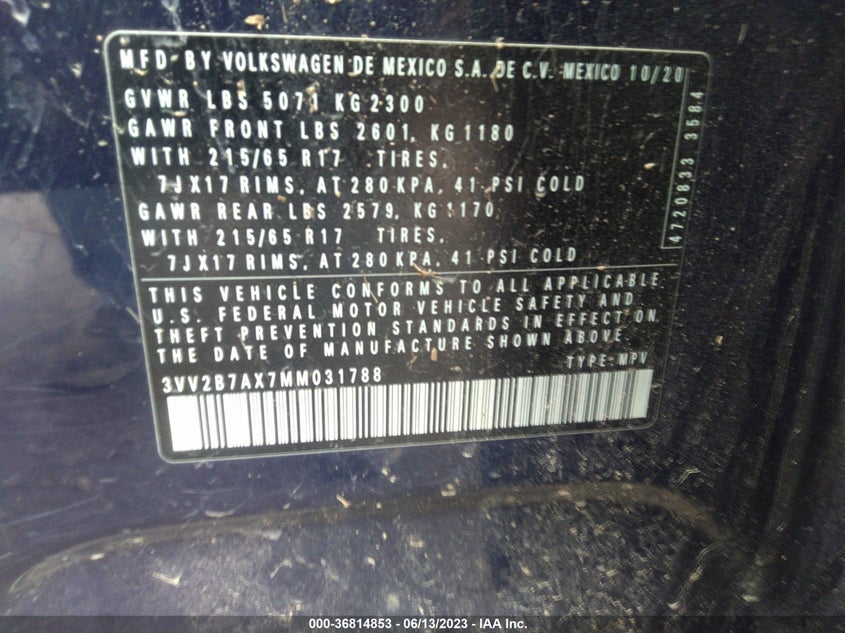 VIN 3VV2B7AX7MM031788 2021 VOLKSWAGEN TIGUAN SE/SE R-LINE BLACK/SEL