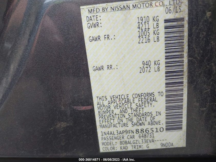 2015 NISSAN ALTIMA 2.5 - 1N4AL3AP9FN886510
