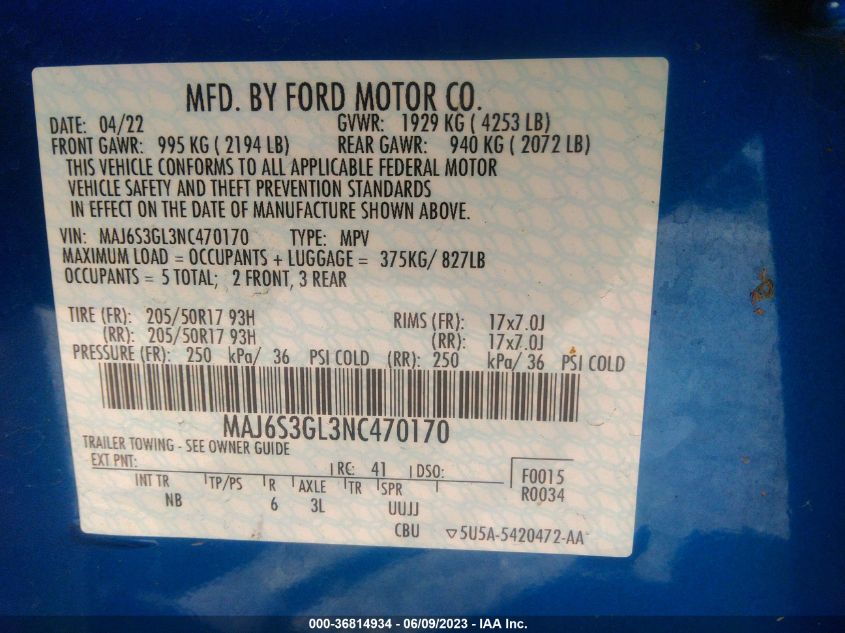2022 FORD ECOSPORT SE - MAJ6S3GL3NC470170