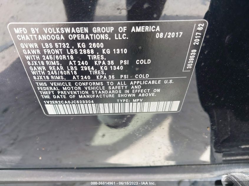 2018 VOLKSWAGEN ATLAS SEL - 1V2ER2CA0JC523304