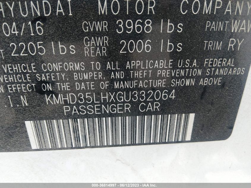 2016 HYUNDAI ELANTRA GT - KMHD35LHXGU332064