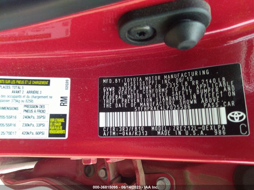2020 TOYOTA COROLLA LE - 5YFHPRAE4LP025586