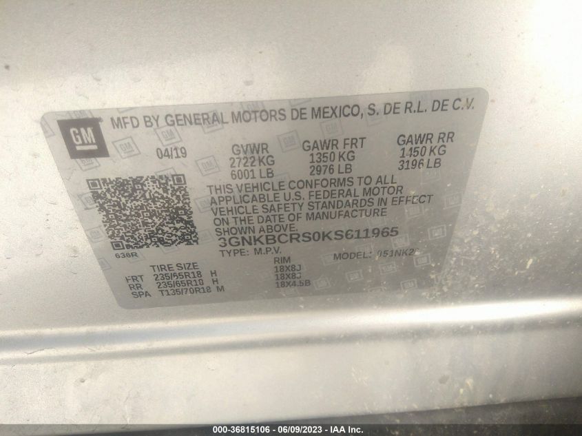 2019 CHEVROLET BLAZER 2LT - 3GNKBCRS0KS611965